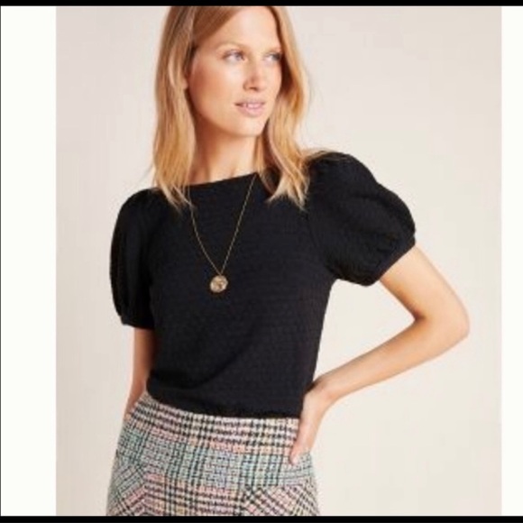 Anthropologie Porridge Parker Puff Sleeve Black Top